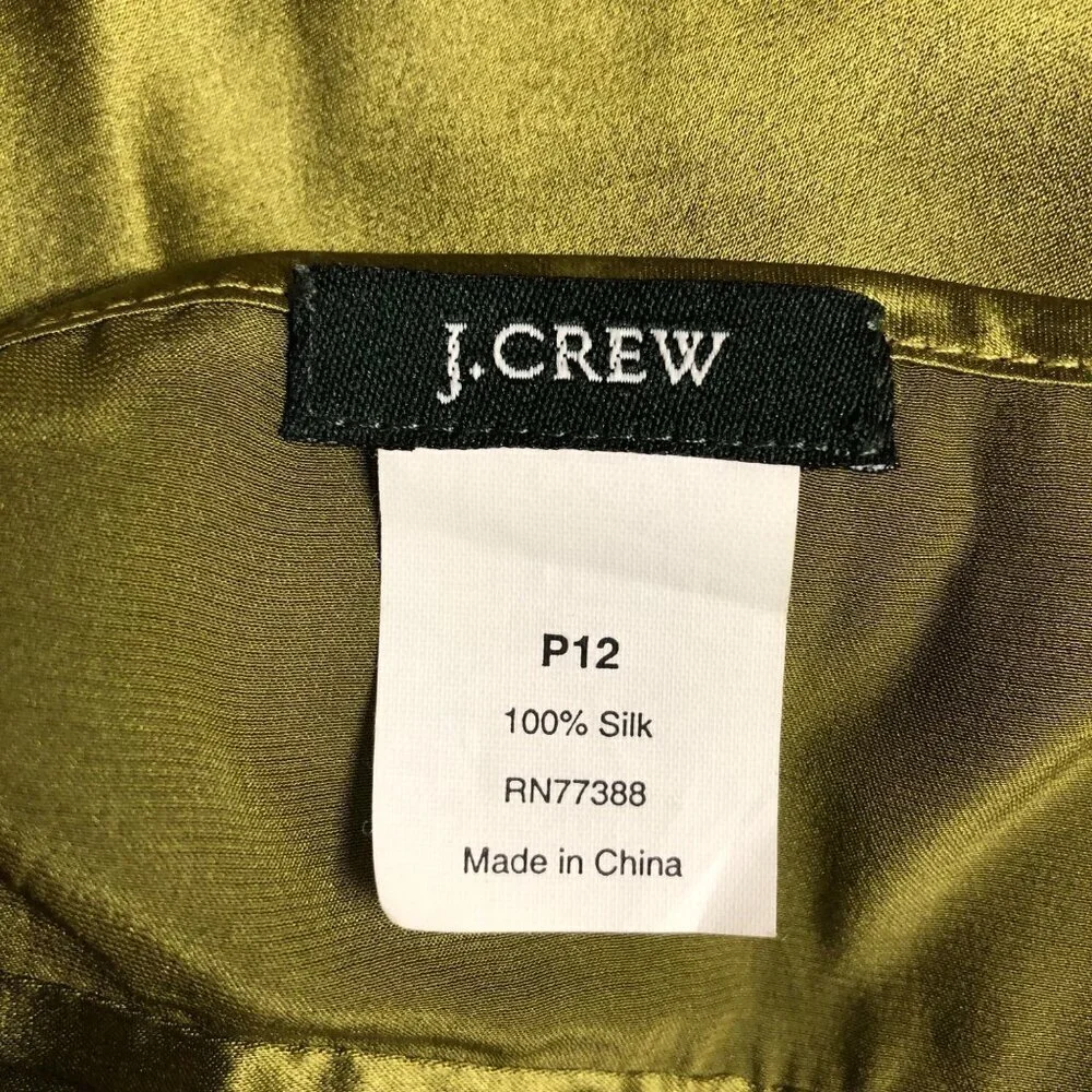 J. Crew 100% Silk Cami Tank Top Olive Green Baby Doll Top Size 12 P Babydoll Y2K